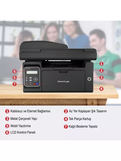 Pantum M6550NW Yazıcı + Tarayıcı + Fotokopi + Network + Wi-Fi Mono Çok Fonksiyonlu Lazer Yazıcı