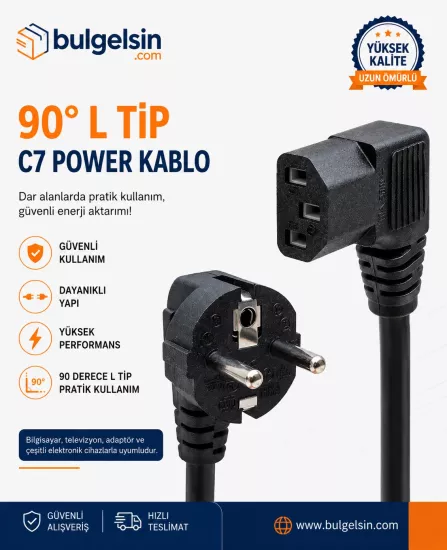 90 Derece L Tip C7 Güç (Power) Kablosu